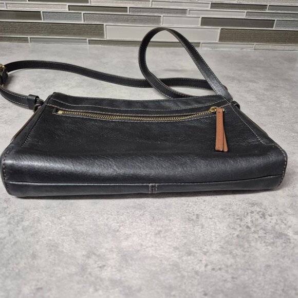 Fossil Black leather with Brown Accent Crossbody Shoulder Bag - Picture 5 of 15